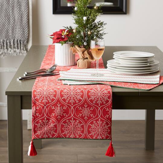 DII® 108'' Joyful Snowflakes Jacquard Reversible Table Runner